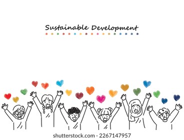 SDGs image hearts and children CMYK illustration, line, vector