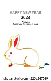 Imagen SDGs Icono RABBIT 2023 tarjeta de año nuevo vertical, vector