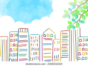 SDGs image Sustainable city, trees and sky frame illustration, vector