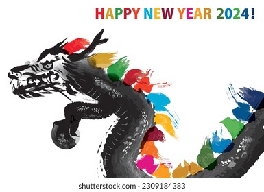 SDGs image watercolor DRAGON 2024 new year card, 
horizontal, vector