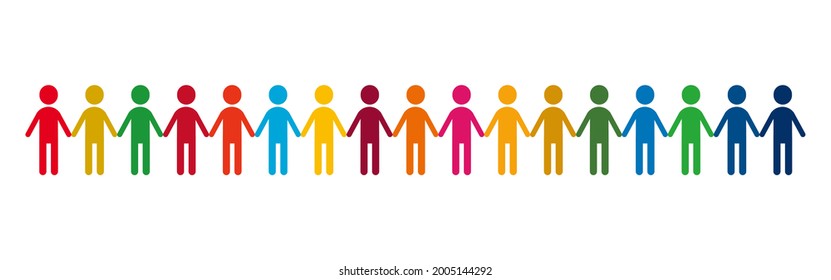 SDGs, people holding hands in a horizontal line (17 prescribed colors) svg