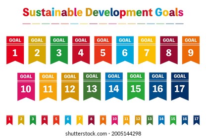 SDGs, a set of labels for development goals in 17 predetermined colors, tag type