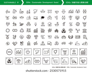 SDGs (Sustainable Development Goals) icon set. Illustration about sustainability, ecology.