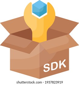 SDK Concept, installable package Vector Color Icon Design, Software and web development symbol on white background, Computer Programming and Coding stock illustration