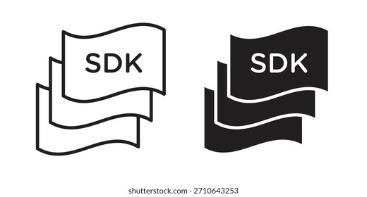 Icono de SDK en un diseño de Vector de trazo negro y versión sólida plana sobre fondo blanco