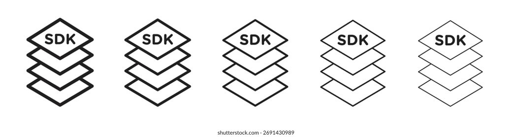 SDK-Symbol, Kontur, Vektorlogo, Illustration, lineares Piktogramm einzeln