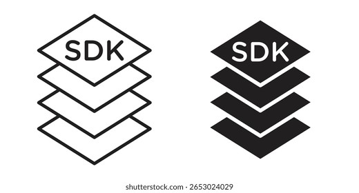Conjunto de símbolos de iconos de SDK en negro. iconos de línea y planos