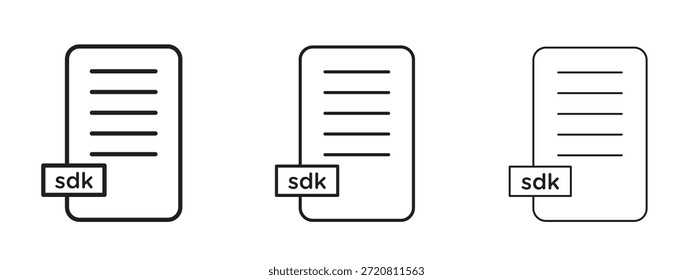 SDK icono delgado símbolo de línea sobre fondo blanco, Ilustración vectorial editable del trazo