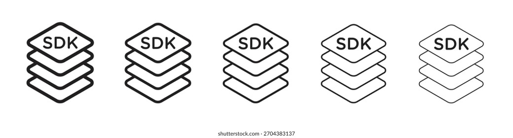 Icono de SDK Conjunto de trazos lineales negros y finos en negrita