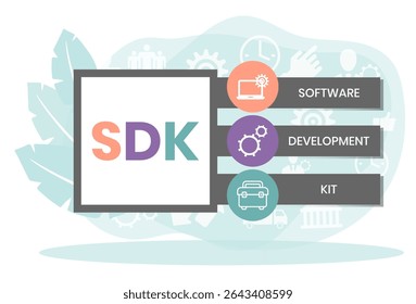 SDK - Software Development Kit acronym. business concept background. vector illustration concept with keywords and icons. lettering illustration with icons for web banner, flyer, landing page