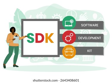 SDK - Software Development Kit acronym. business concept background. vector illustration concept with keywords and icons. lettering illustration with icons for web banner, flyer, landing page