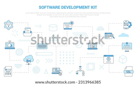 sdk software development kit concept with icon set template banner with modern blue color style