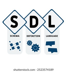 sdl - schema definition language acronym. business concept background. vector illustration concept with keywords and icons. lettering illustration with icons for web banner, flyer, landing