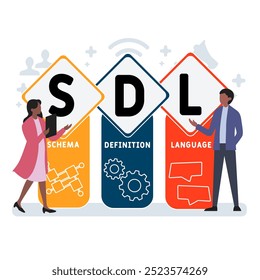 sdl - linguagem de definição de esquemas acrônimo. plano de fundo do conceito de negócios. conceito de ilustração vetorial com palavras-chave e ícones. ilustração de letras com ícones para banner da web, folheto, landing