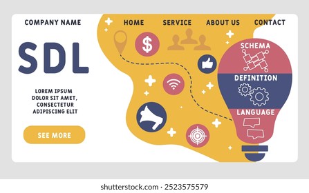 sdl - schema definition language acronym. business concept background. vector illustration concept with keywords and icons. lettering illustration with icons for web banner, flyer, landing