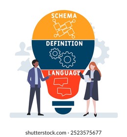 sdl - linguagem de definição de esquemas acrônimo. plano de fundo do conceito de negócios. conceito de ilustração vetorial com palavras-chave e ícones. ilustração de letras com ícones para banner da web, folheto, landing