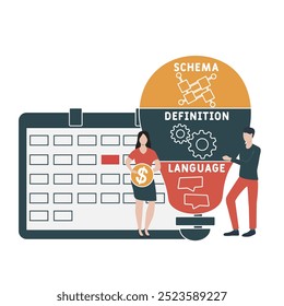 sdl - linguagem de definição de esquemas acrônimo. plano de fundo do conceito de negócios. conceito de ilustração vetorial com palavras-chave e ícones. ilustração de letras com ícones para banner da web, folheto, landing