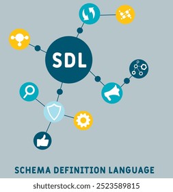 sdl - linguagem de definição de esquemas acrônimo. plano de fundo do conceito de negócios. conceito de ilustração vetorial com palavras-chave e ícones. ilustração de letras com ícones para banner da web, folheto, landing