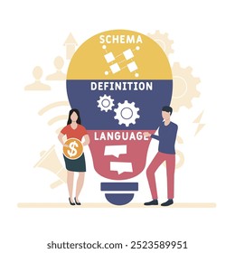 sdl - linguagem de definição de esquemas acrônimo. plano de fundo do conceito de negócios. conceito de ilustração vetorial com palavras-chave e ícones. ilustração de letras com ícones para banner da web, folheto, landing