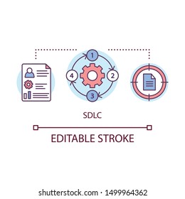 SDLC Concept Icon. Software Development Life Cycle. Project Management. Administration Of Company. Business Plan Idea Thin Line Illustration. Vector Isolated Outline Drawing. Editable Stroke