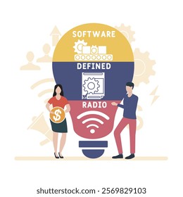 SDR - software defined radio acronym. business concept background. vector illustration concept with keywords and icons. lettering illustration with icons for web banner, flyer, landing pag