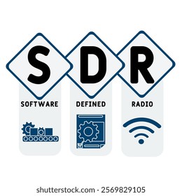 SDR - software defined radio acronym. business concept background. vector illustration concept with keywords and icons. lettering illustration with icons for web banner, flyer, landing pag