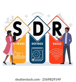 SDR - software defined radio acronym. business concept background. vector illustration concept with keywords and icons. lettering illustration with icons for web banner, flyer, landing pag