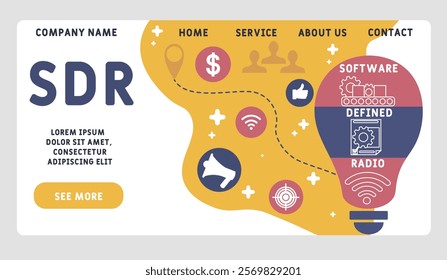 SDR - software defined radio acronym. business concept background. vector illustration concept with keywords and icons. lettering illustration with icons for web banner, flyer, landing pag