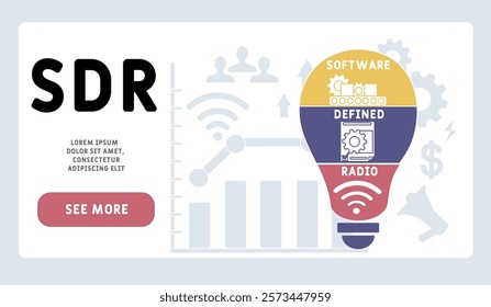 SDR - software defined radio acronym. business concept background. vector illustration concept with keywords and icons. lettering illustration with icons for web banner, flyer, landing pag