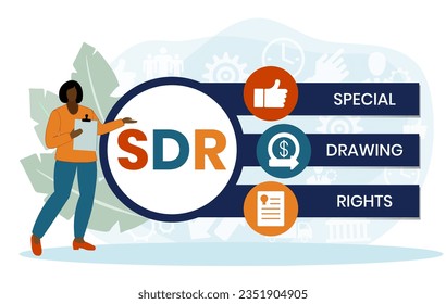 SDR, Special Drawing Rights acronym. Concept with keywords, people and icons. Flat vector illustration. Isolated on white background.