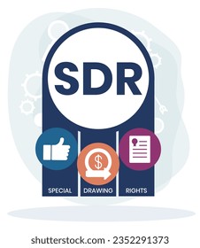 SDR, Special Drawing Rights acronym. Concept with keywords, people and icons. Flat vector illustration. Isolated on white background.