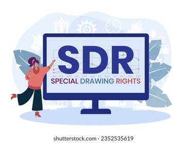 SDR, Special Drawing Rights acronym. Concept with keywords, people and icons. Flat vector illustration. Isolated on white background.