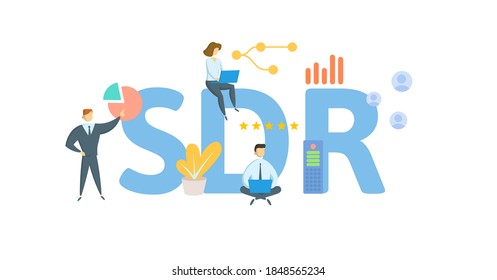 SDR, Special Drawing Rights. Concept with keywords, people and icons. Flat vector illustration. Isolated on white background.