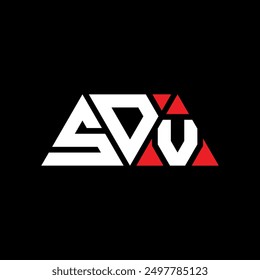 SDV triangle letter logo design with triangle shape. SDV triangle logo design monogram. SDV triangle vector logo template with red color. SDV triangular logo Simple, Elegant, and Luxurious design.