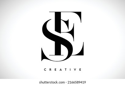 SE Artistic Letter Logo Design with Creative Serif Font in Black and White Colors Vector Illustration