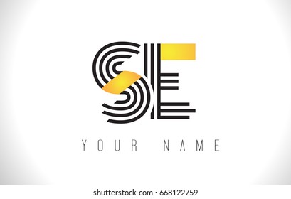 SE Black Lines Letter Logo. Creative Line Letters Design Vector Template.