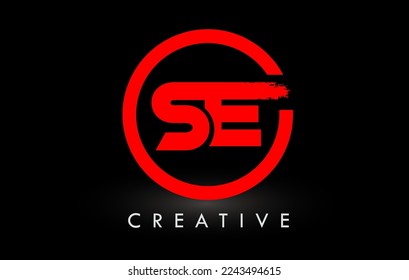 SE Brush Letter Logo Design with Red  Circle. Creative Brushed Letters Icon Logo.