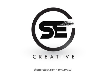 SE Brush Letter Logo Design with Black Circle. Creative Brushed Letters Icon Logo.