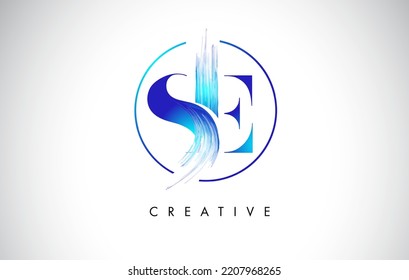 SE Brush Stroke Letter Logo Design. Blue Paint Logo Leters Icon with Elegant Circle Vector Design.