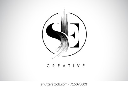 SE Brush Stroke Letter Logo Design. Black Paint Logo Leters Icon with Elegant Circle Vector Design.