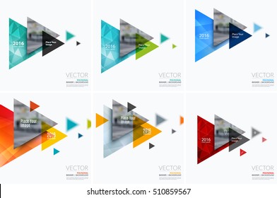 Se of Business vector design elements for graphic layout. Modern abstract background template with colourful flying triangles, arrows, polygons for construction in clean minimal style.