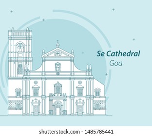 Se Cathedral Church Goa India line art flat vector