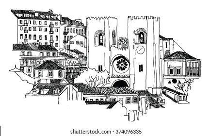 Se Cathedral in Lisbon - Vector illustration