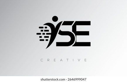 SE Creative Digital Monogram Logo – Futuristic Letter mark Design Featuring Human Shape, Pixel Motion and Minimal Tech Style for Innovative Branding Identity