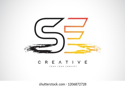 SE Creative Modern Logo Design Vetor with Orange and Black Colors. Monogram Stroke Letter Design.