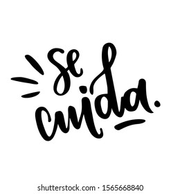 Se Cuida. Take Care of Yourself. Brazilian Portuguese expression in hand Lettering. Vector.