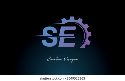 Logotipo de fusão da engrenagem SE - marca de letra industrial inspirada em tecnologia marca de letra industrial futurista marca de design para marcas de tecnologia e engenharia.