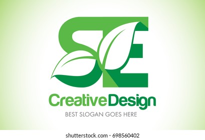 SE Green Leaf Letter Design Logo. Eco Bio Leaf Letters Icon Illustration Vetor Logo.