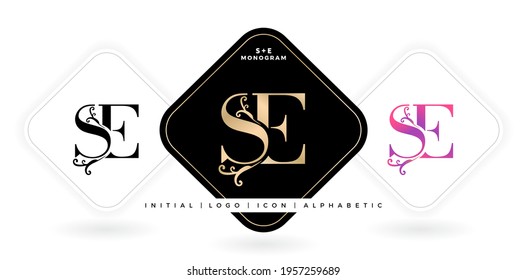 SE initial letter and graphic name, SE Monogram for Wedding couple, logo company and icon business, with three colors variation designs with isolated white backgrounds