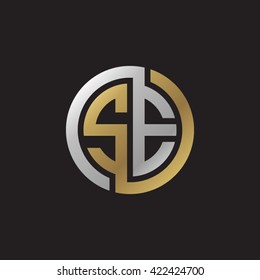 SE initial letters looping linked circle elegant logo golden silver black background